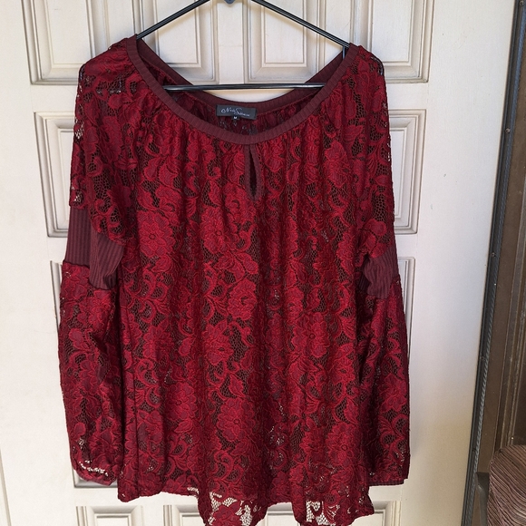 Nicole Sabbattini Elegant Lace Women's Top in Burgundy SzM - Picture 1 of 9